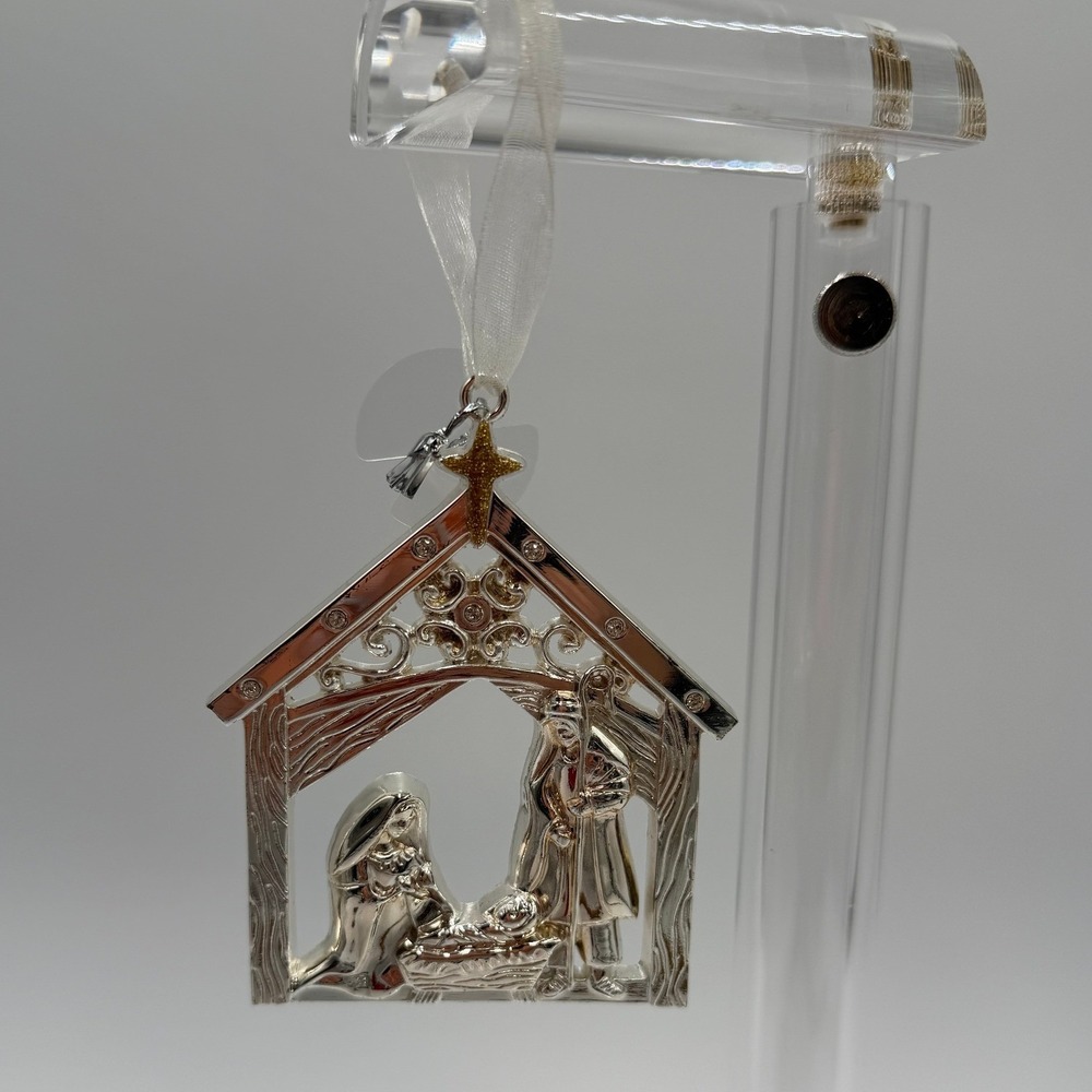 Harvey Lewis Silver Nativity Scene Ornament Holy Family‎ Stable Hanging Charm